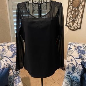 Ann Taylor black sheer yoke top